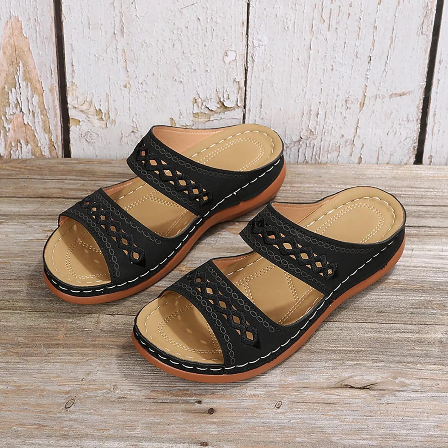Eduavar Womens Wedge Sandals, Orthopedic Sandals for Women Retro Sandals Open Toe Anti-Slip Comfy Walking Sandals