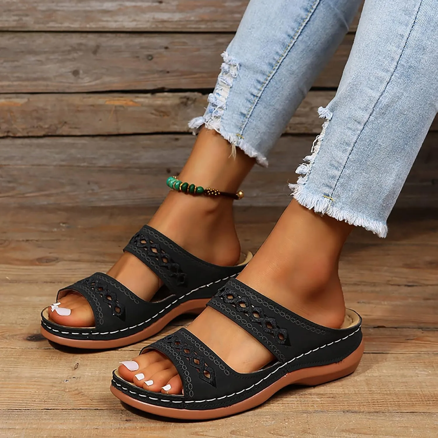 Eduavar Womens Wedge Sandals, Orthopedic Sandals for Women Retro Sandals Open Toe Anti-Slip Comfy Walking Sandals