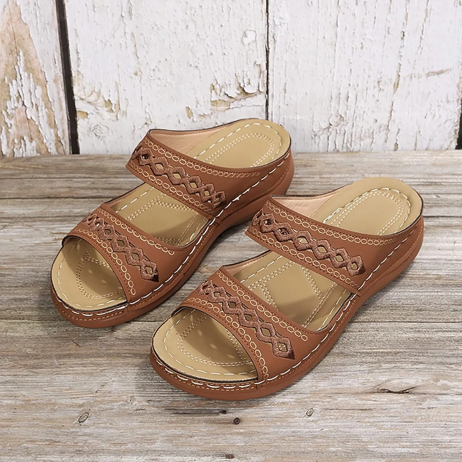 Eduavar Womens Wedge Sandals, Orthopedic Sandals for Women Retro Sandals Open Toe Anti-Slip Comfy Walking Sandals
