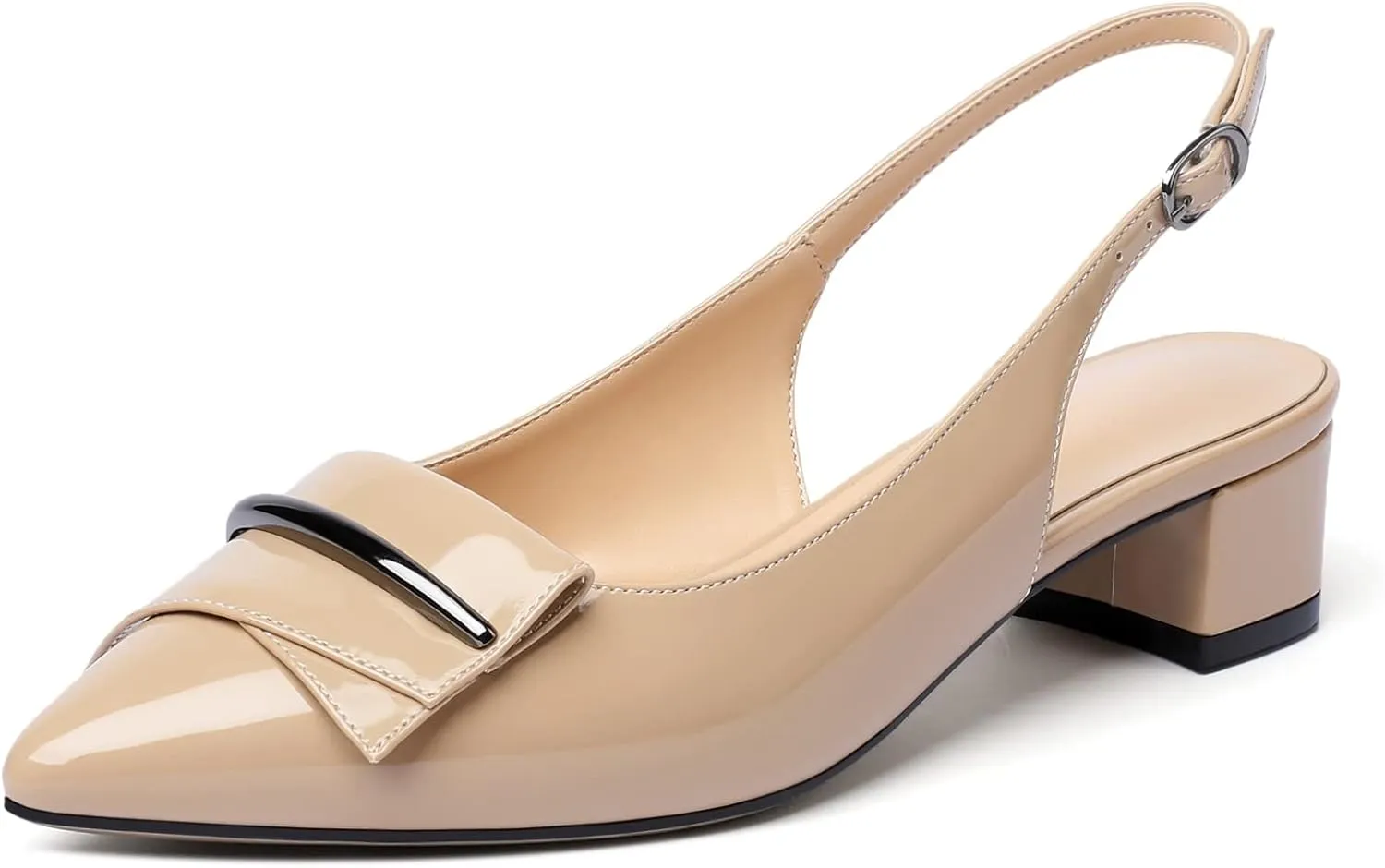 Eldof Women's Slingback Block Heels, Pointed Toe Chunky Low Heel Pumps, Classic Bow Heels Dress Shoes for Ladies Office Wedding Work Evening