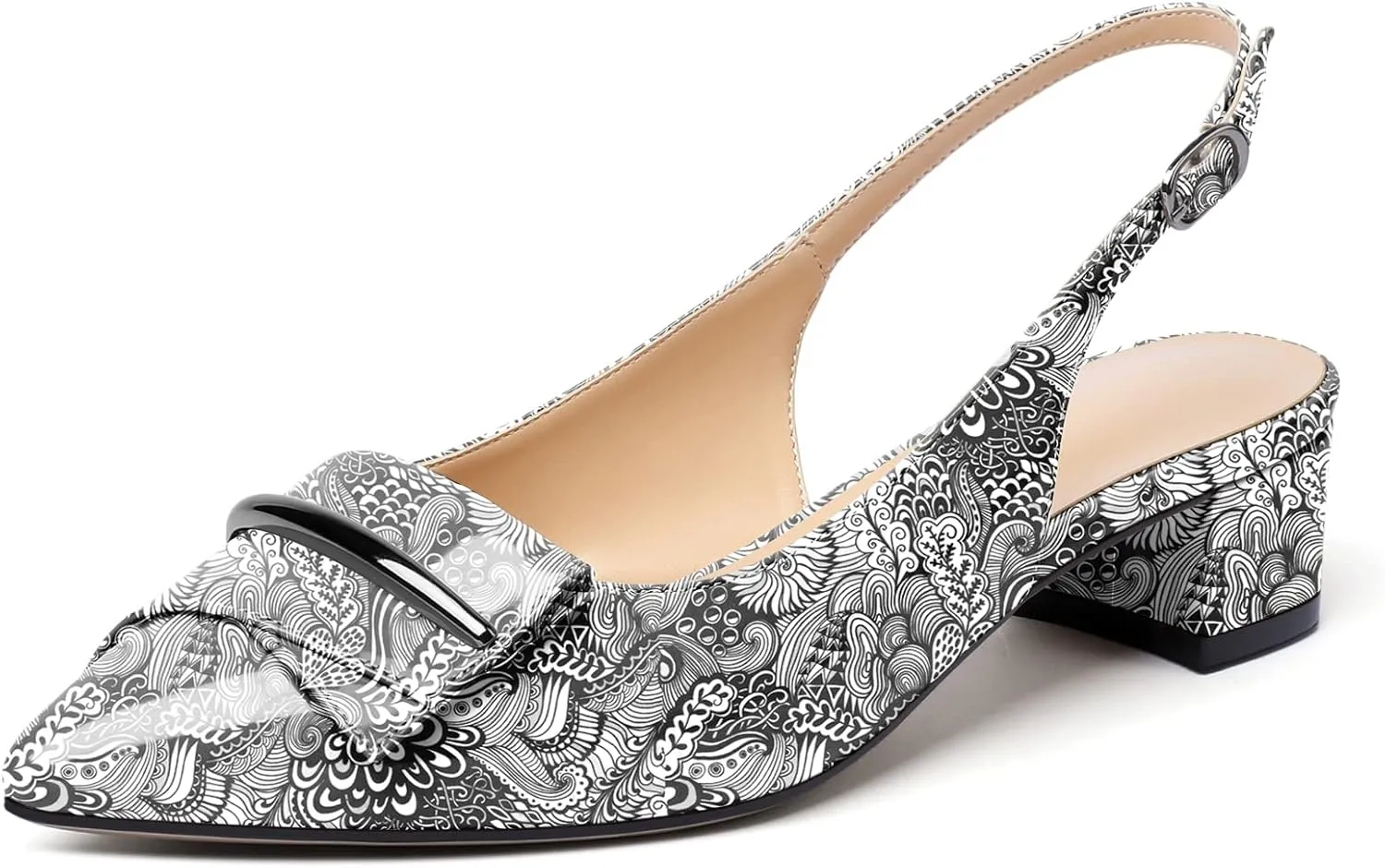 Eldof Women's Slingback Block Heels, Pointed Toe Chunky Low Heel Pumps, Classic Bow Heels Dress Shoes for Ladies Office Wedding Work Evening