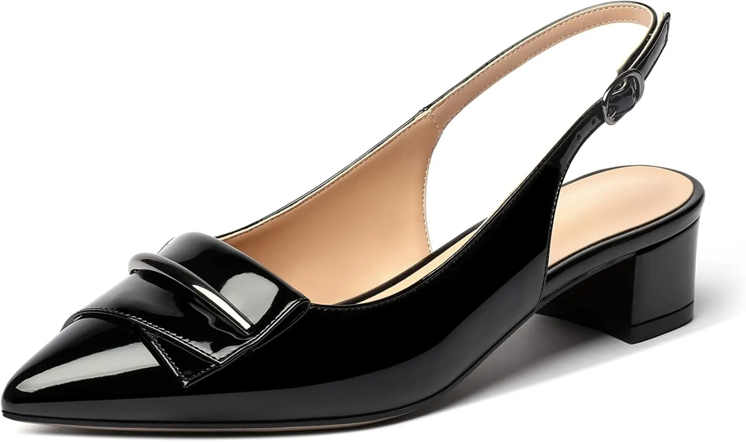 Eldof Women's Slingback Block Heels, Pointed Toe Chunky Low Heel Pumps, Classic Bow Heels Dress Shoes for Ladies Office Wedding Work Evening