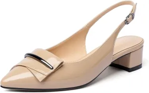 Eldof Women's Slingback Block Heels, Pointed Toe Chunky Low Heel Pumps, Classic Bow Heels Dress Shoes for Ladies Office Wedding Work Evening