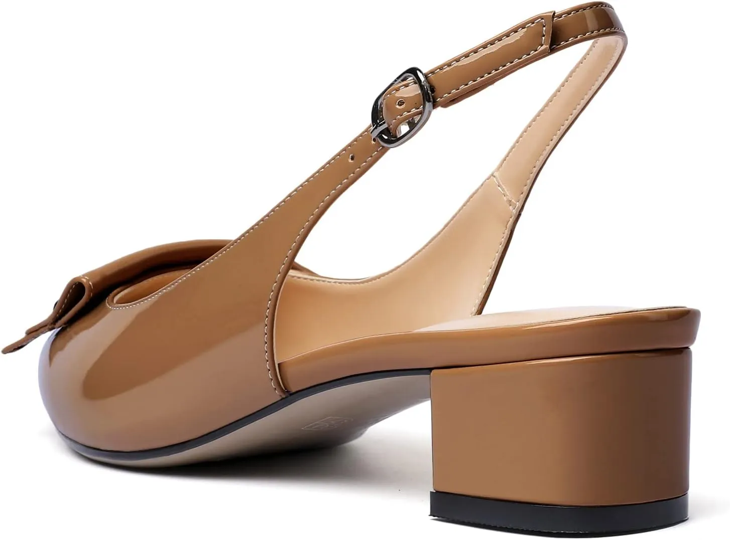 Eldof Women's Slingback Block Heels, Pointed Toe Chunky Low Heel Pumps, Classic Bow Heels Dress Shoes for Ladies Office Wedding Work Evening
