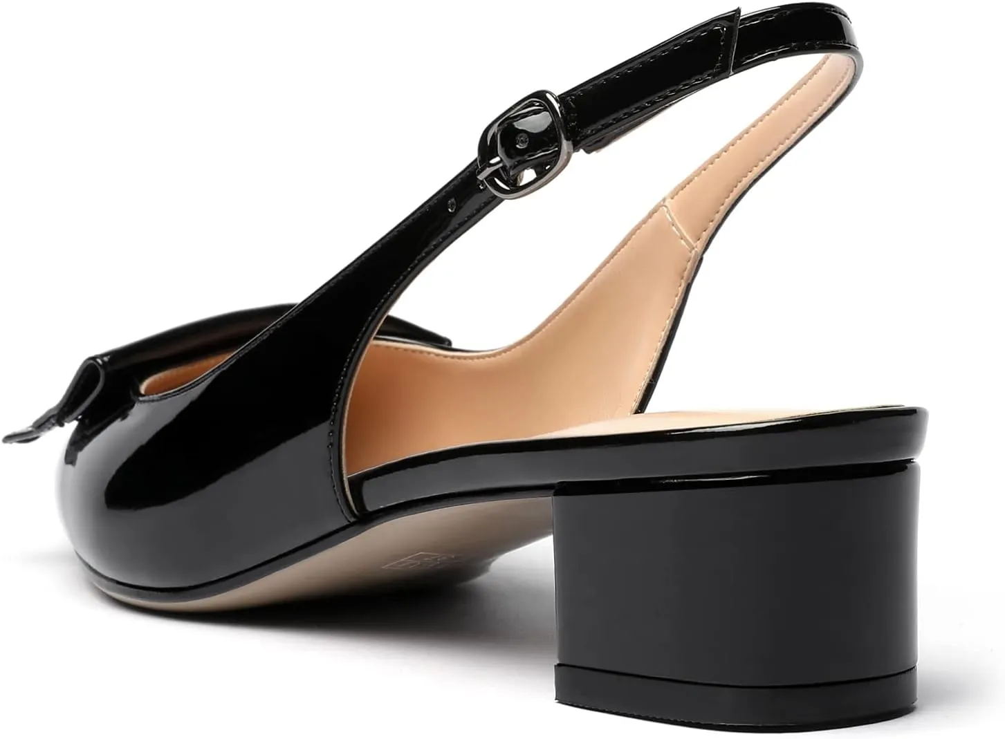 Eldof Women's Slingback Block Heels, Pointed Toe Chunky Low Heel Pumps, Classic Bow Heels Dress Shoes for Ladies Office Wedding Work Evening