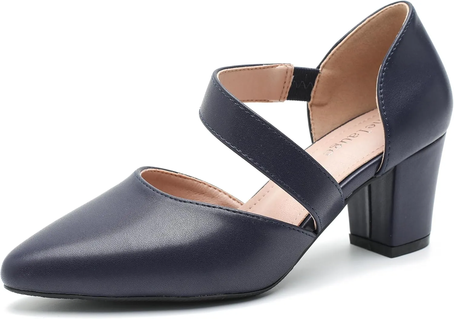 Enelauge Women's Closed Toe Pumps Strappy Chunky Heels Pointed Toe Low Block Heels Comfortable Dress Wedding Bride Prom Shoes