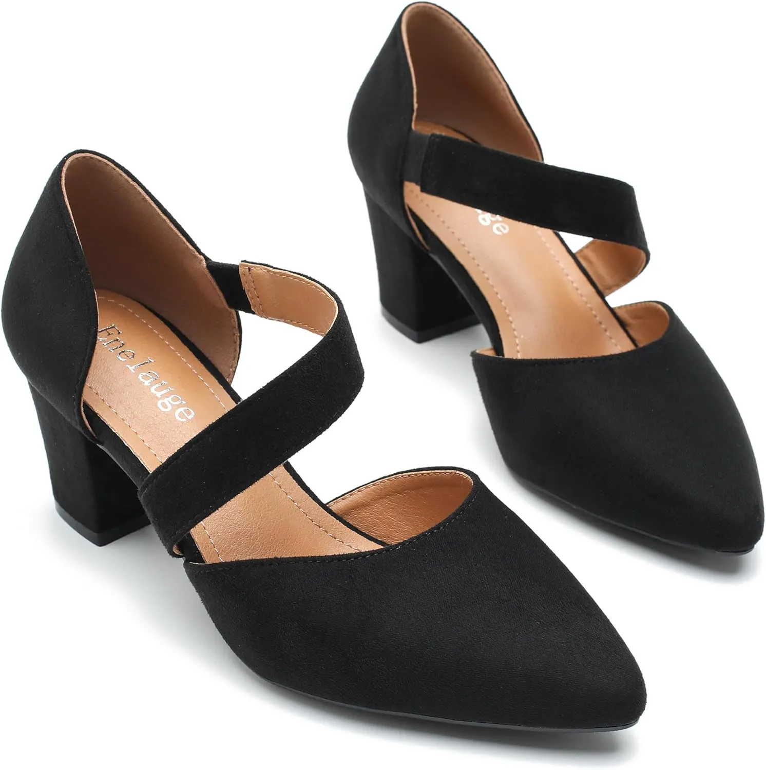 Enelauge Women's Closed Toe Pumps Strappy Chunky Heels Pointed Toe Low Block Heels Comfortable Dress Wedding Bride Prom Shoes