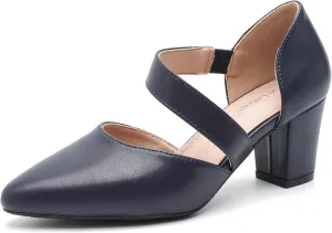 Enelauge Women's Closed Toe Pumps Strappy Chunky Heels Pointed Toe Low Block Heels Comfortable Dress Wedding Bride Prom Shoes