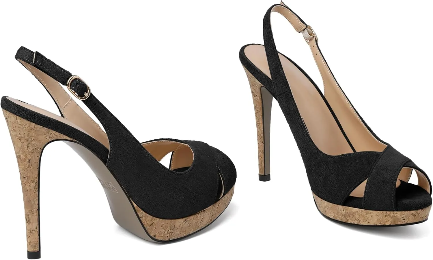 Esvowido Women's Peep Toe High Heels Slingback Cork Heel Platform Stilettos Heeled Sandals Wedding Party Dress Shoes