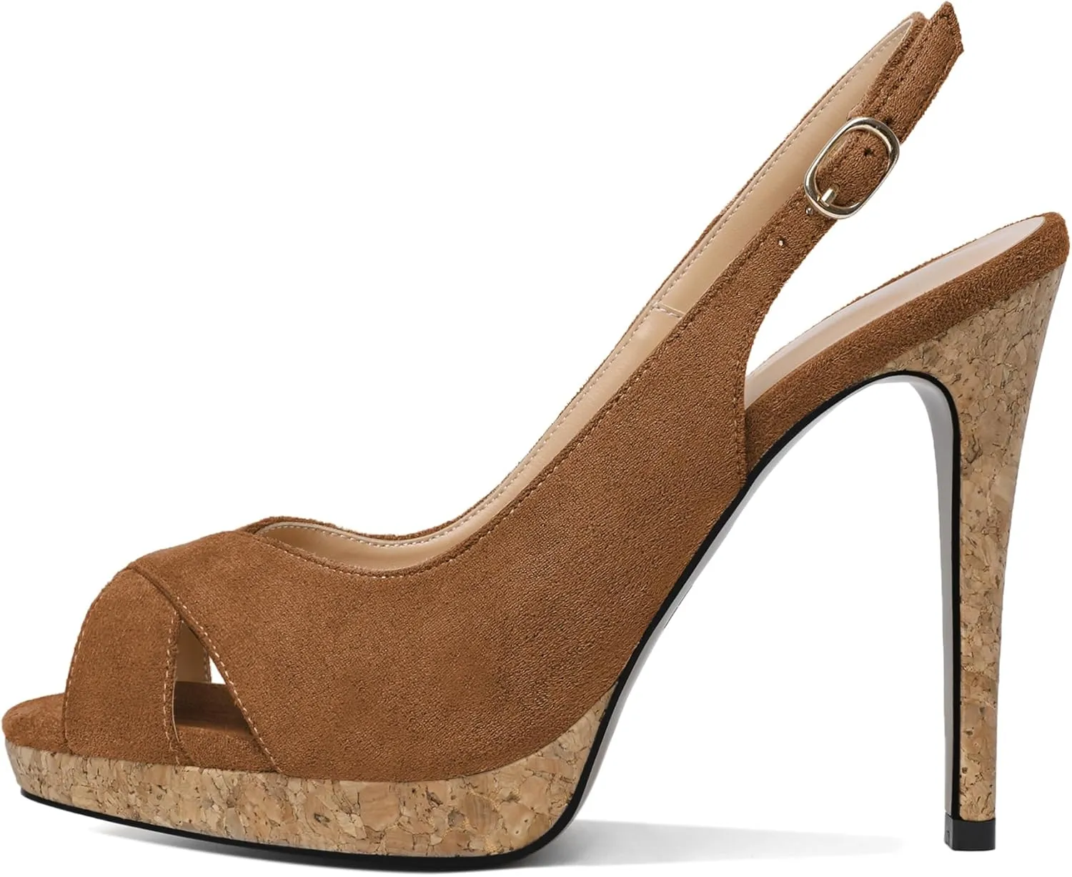 Esvowido Women's Peep Toe High Heels Slingback Cork Heel Platform Stilettos Heeled Sandals Wedding Party Dress Shoes