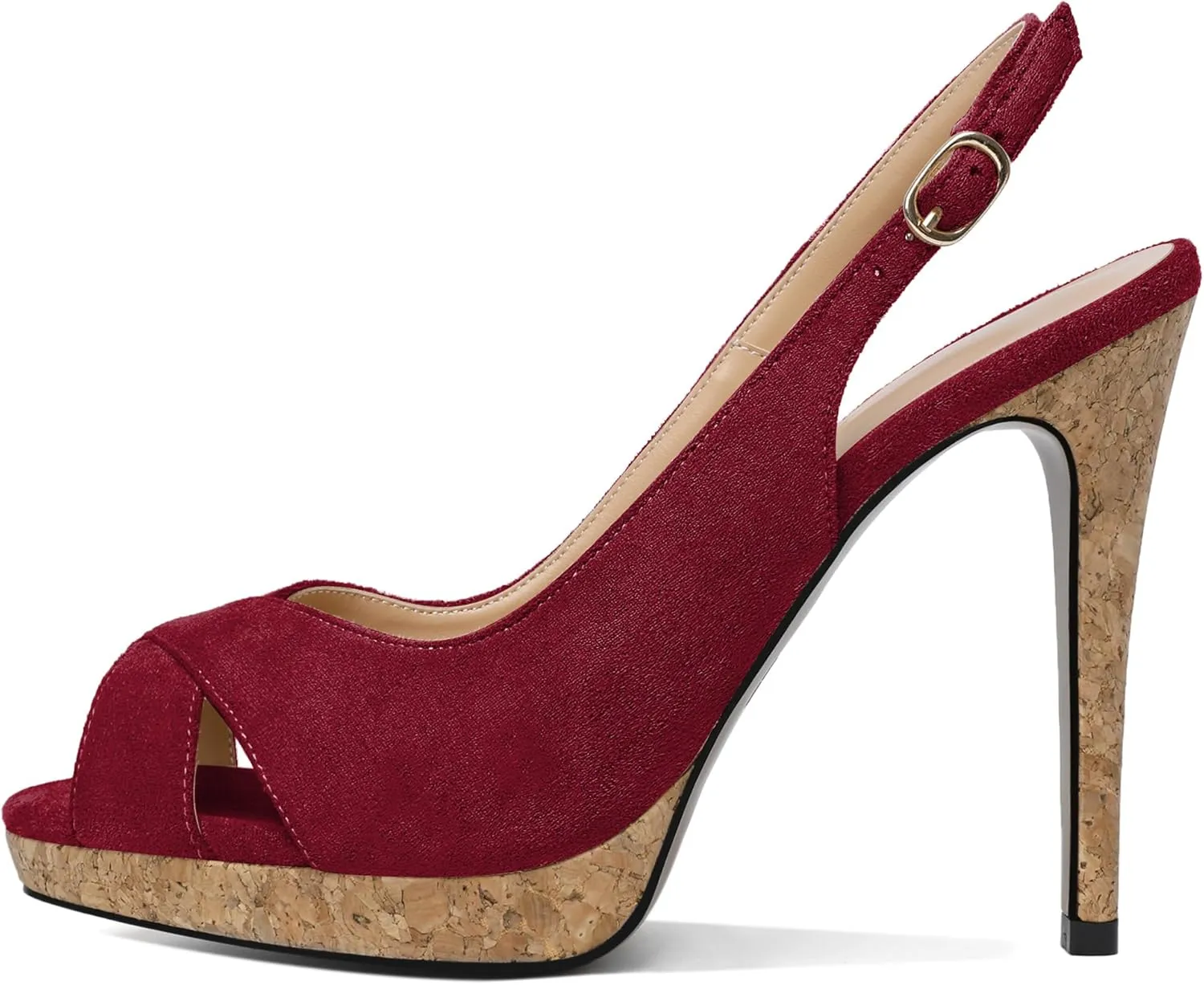 Esvowido Women's Peep Toe High Heels Slingback Cork Heel Platform Stilettos Heeled Sandals Wedding Party Dress Shoes