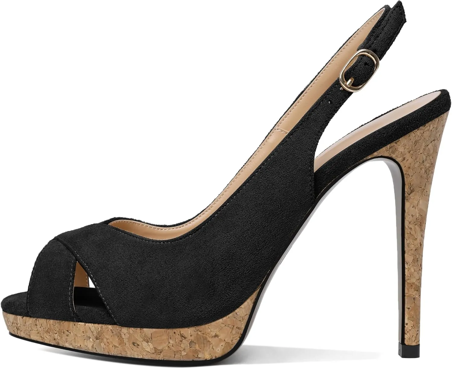 Esvowido Women's Peep Toe High Heels Slingback Cork Heel Platform Stilettos Heeled Sandals Wedding Party Dress Shoes