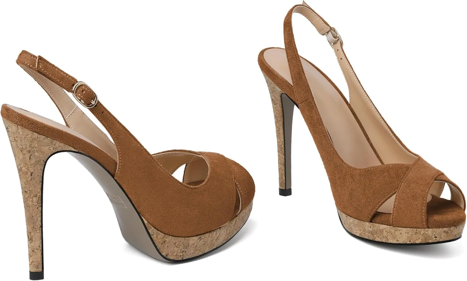 Esvowido Women's Peep Toe High Heels Slingback Cork Heel Platform Stilettos Heeled Sandals Wedding Party Dress Shoes