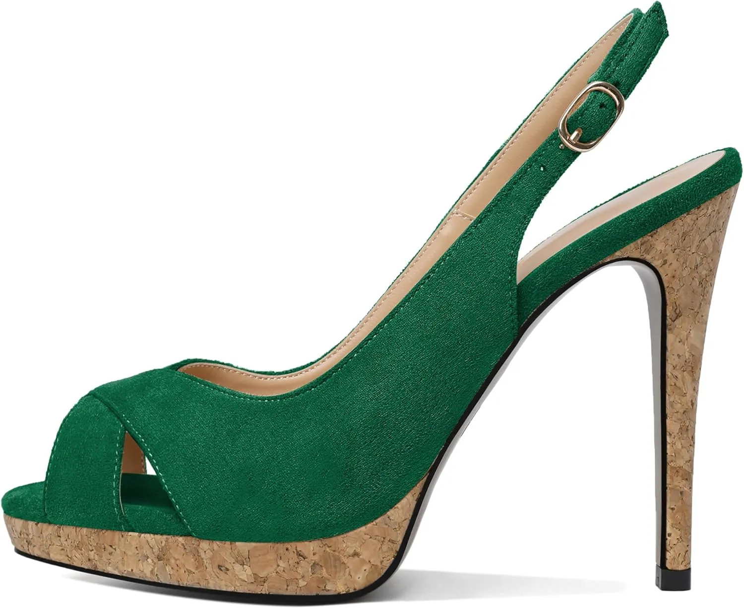 Esvowido Women's Peep Toe High Heels Slingback Cork Heel Platform Stilettos Heeled Sandals Wedding Party Dress Shoes
