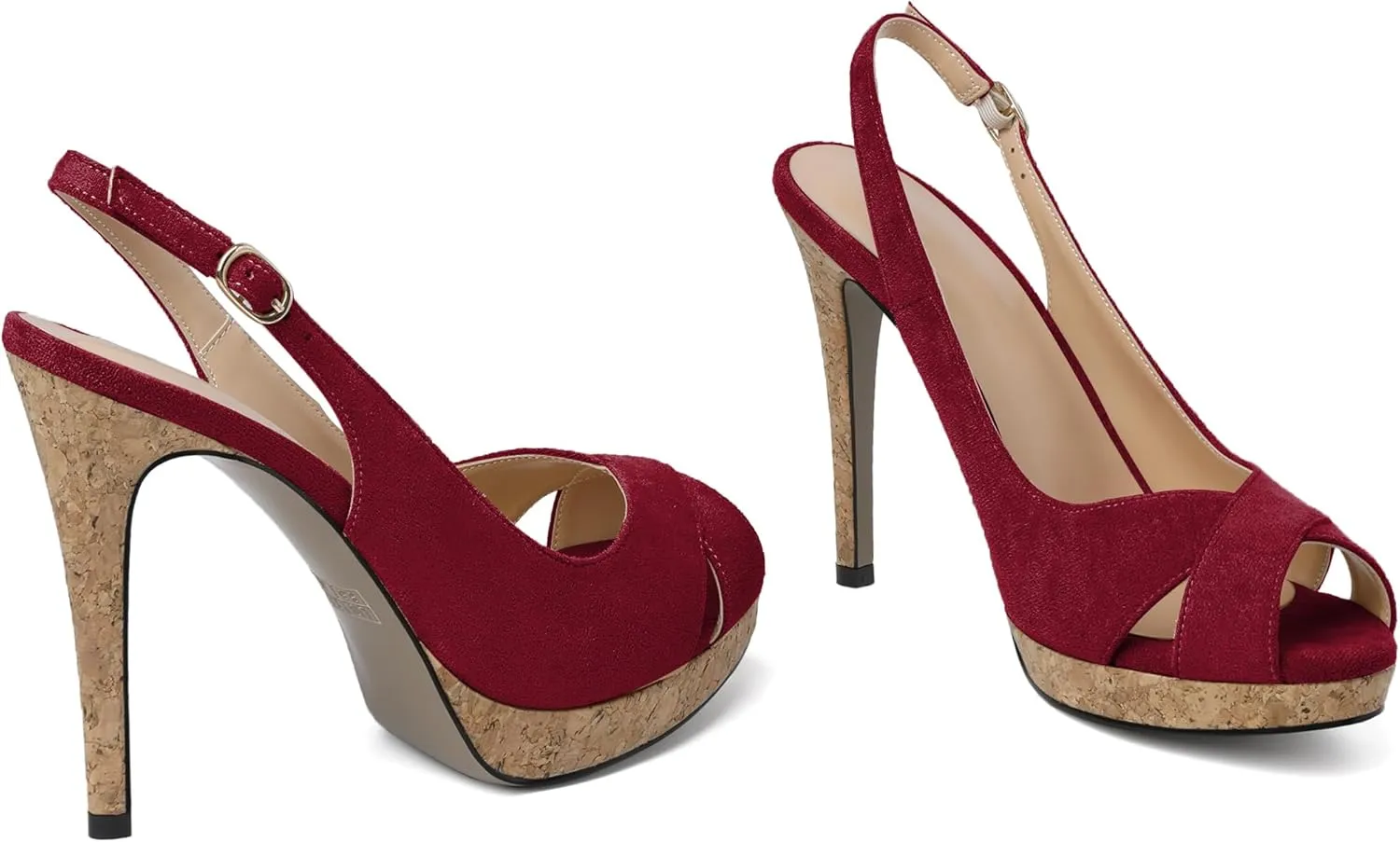 Esvowido Women's Peep Toe High Heels Slingback Cork Heel Platform Stilettos Heeled Sandals Wedding Party Dress Shoes