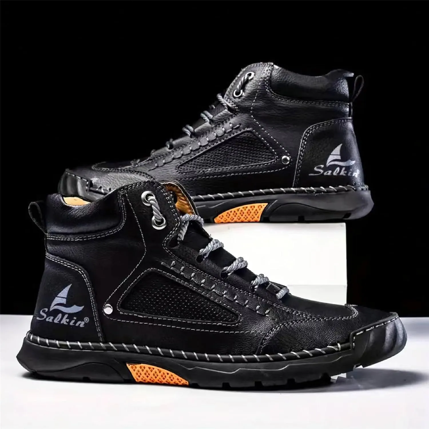 Exusiai Men's Handmade Leather Chukka Boots - Fashion High-Top Ankle Lightweight Loafers Casual Walking Shoes for Driving Outdoor and Everyday Wear