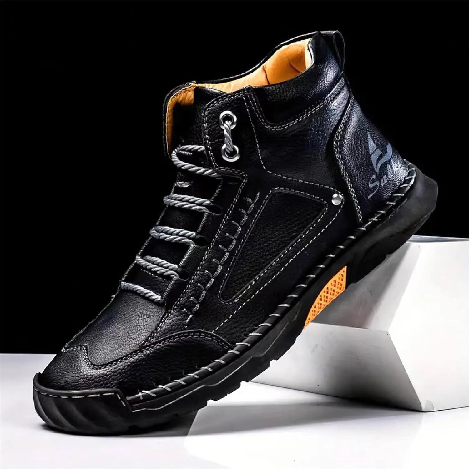 Exusiai Men's Handmade Leather Chukka Boots - Fashion High-Top Ankle Lightweight Loafers Casual Walking Shoes for Driving Outdoor and Everyday Wear