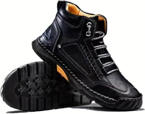 Exusiai Men's Handmade Leather Chukka Boots - Fashion High-Top Ankle Lightweight Loafers Casual Walking Shoes for Driving Outdoor and Everyday Wear