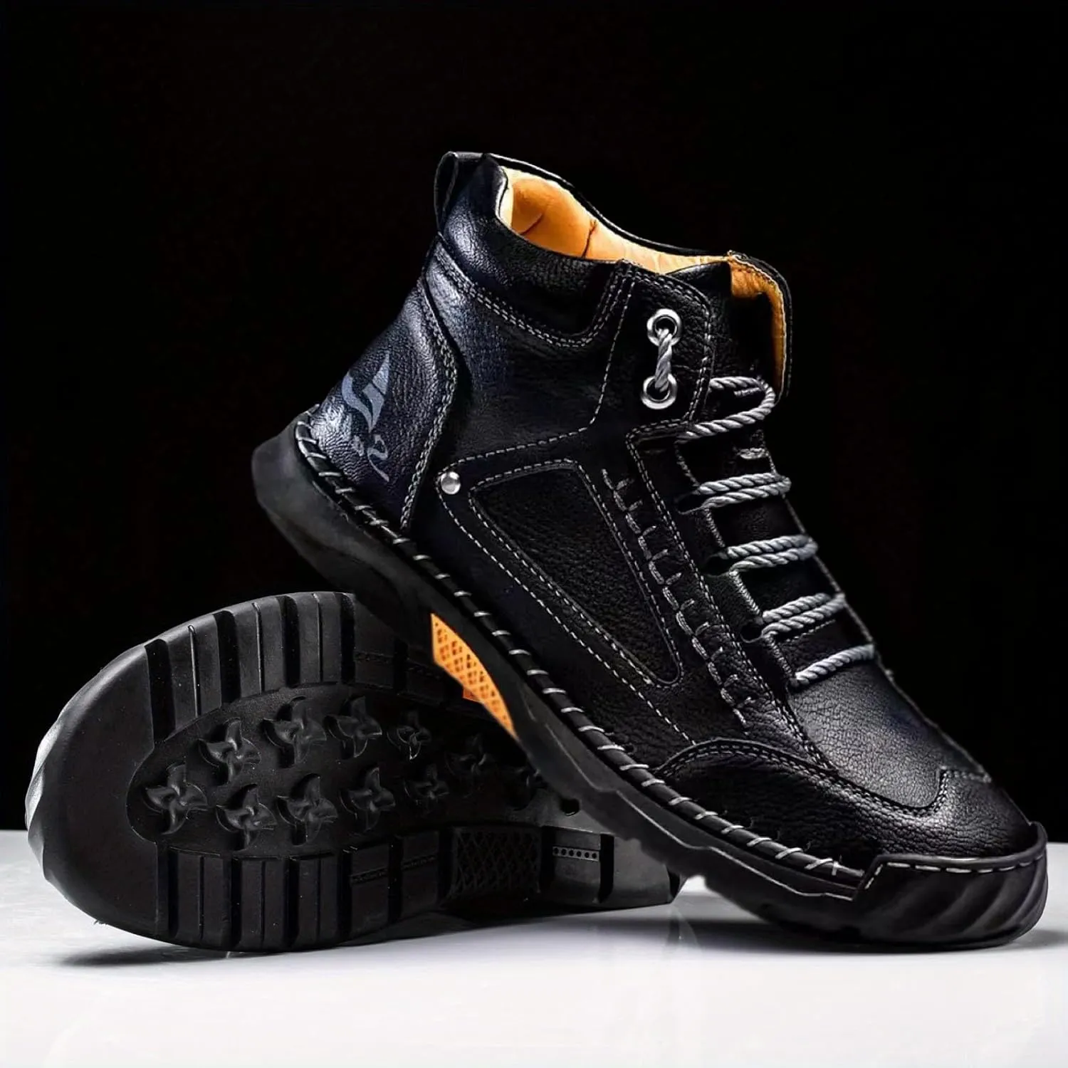 Exusiai Men's Handmade Leather Chukka Boots - Fashion High-Top Ankle Lightweight Loafers Casual Walking Shoes for Driving Outdoor and Everyday Wear