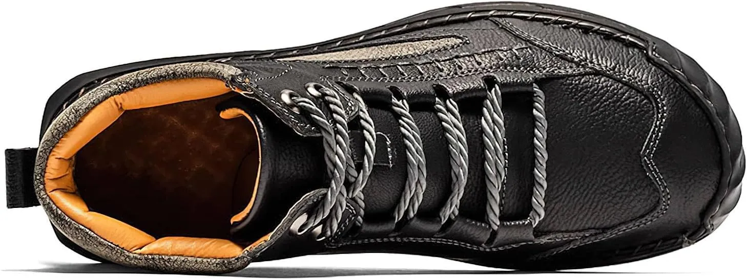Exusiai Men's Handmade Leather Chukka Boots - Fashion High-Top Ankle Lightweight Loafers Casual Walking Shoes for Driving Outdoor and Everyday Wear