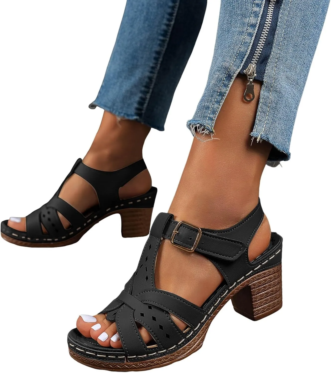 Fashion Strappy Heels for Women Sandals Comfortable Dressy Chunky Block Heel Open Toe Ankle Strap Slip On Mules Slingback Sandals for Women Prom Wedding Heels Boho Beach Sandals
