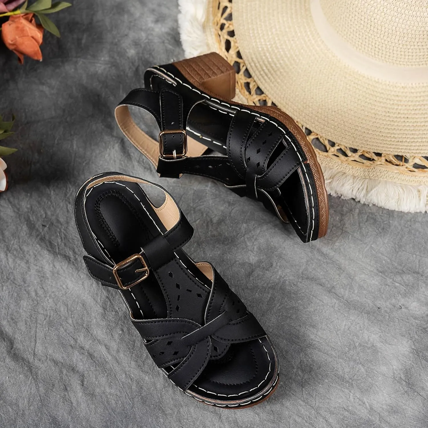 Fashion Strappy Heels for Women Sandals Comfortable Dressy Chunky Block Heel Open Toe Ankle Strap Slip On Mules Slingback Sandals for Women Prom Wedding Heels Boho Beach Sandals