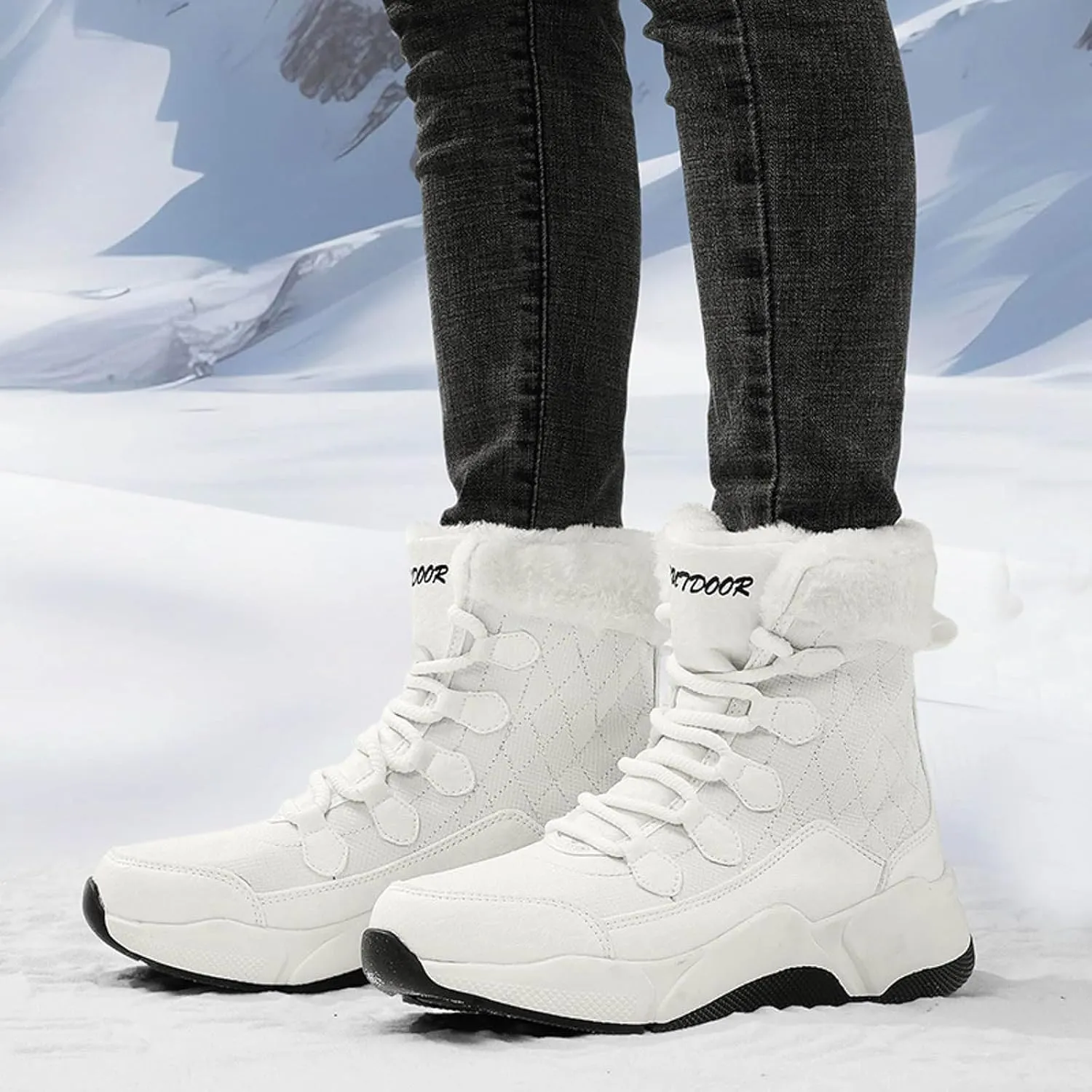 Fashionable And Versatile Women's And Warm Mid Calf Snow Boots Wide Hiking Boots Women