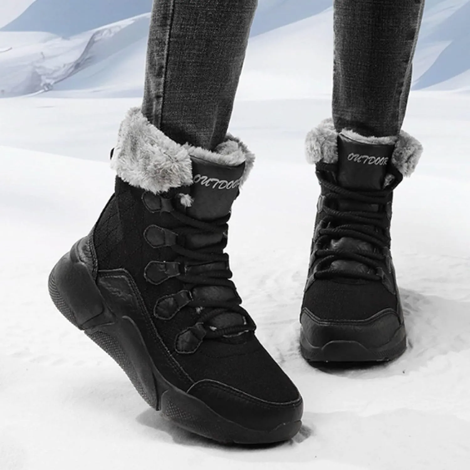 Fashionable And Versatile Women's And Warm Mid Calf Snow Boots Wide Hiking Boots Women