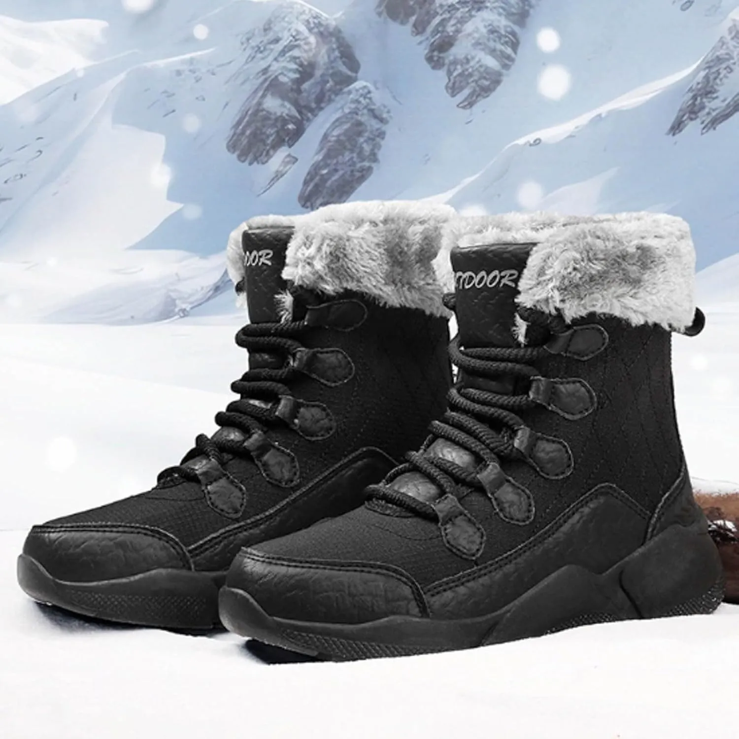Fashionable And Versatile Women's And Warm Mid Calf Snow Boots Wide Hiking Boots Women