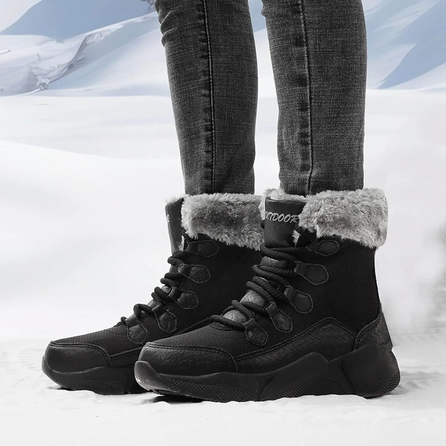 Fashionable And Versatile Women's And Warm Mid Calf Snow Boots Wide Hiking Boots Women