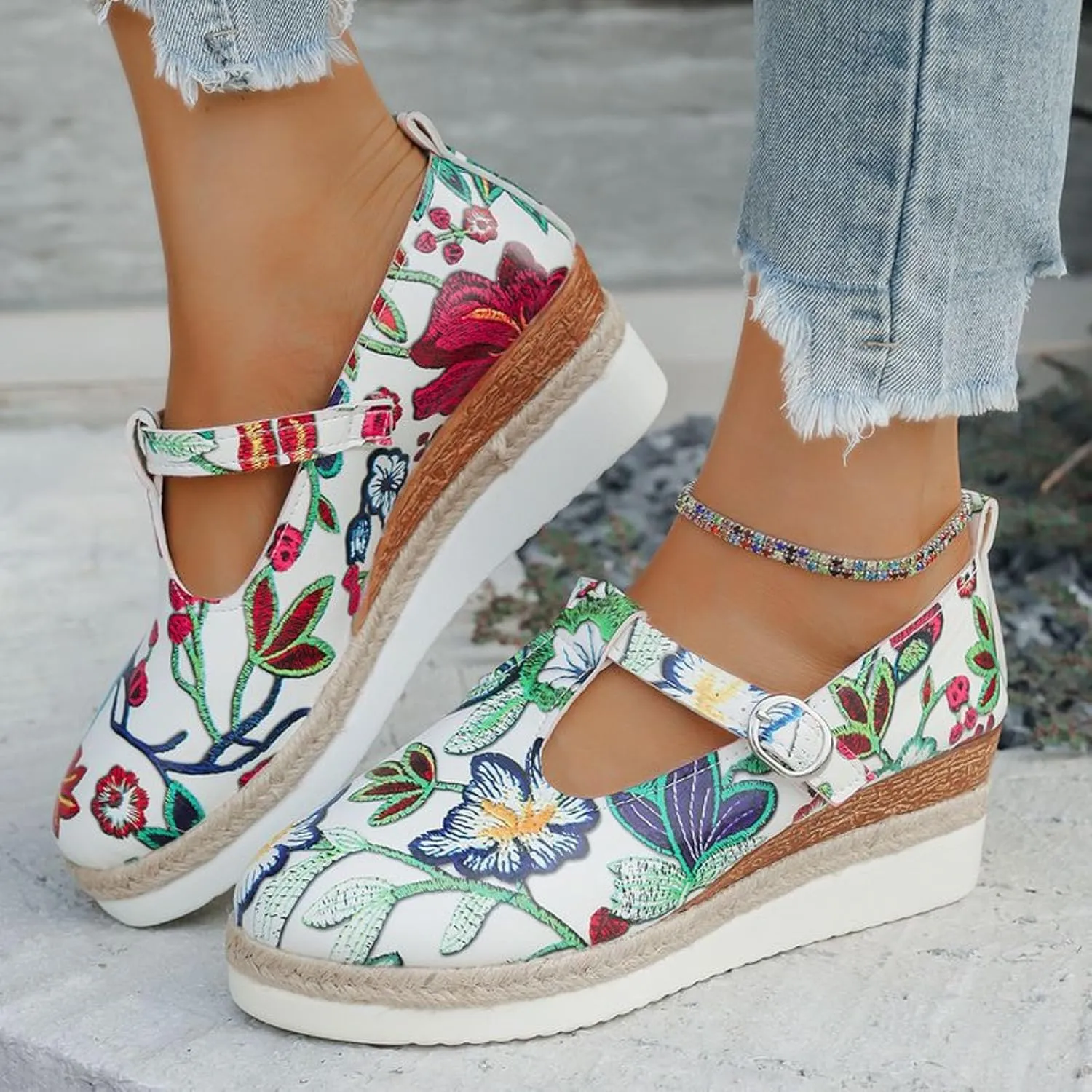 Fashionable Casual Women's Toe Toe High Heeled Solid Color Printed Comfortable Casual Sandals Casual Shoes Canvas