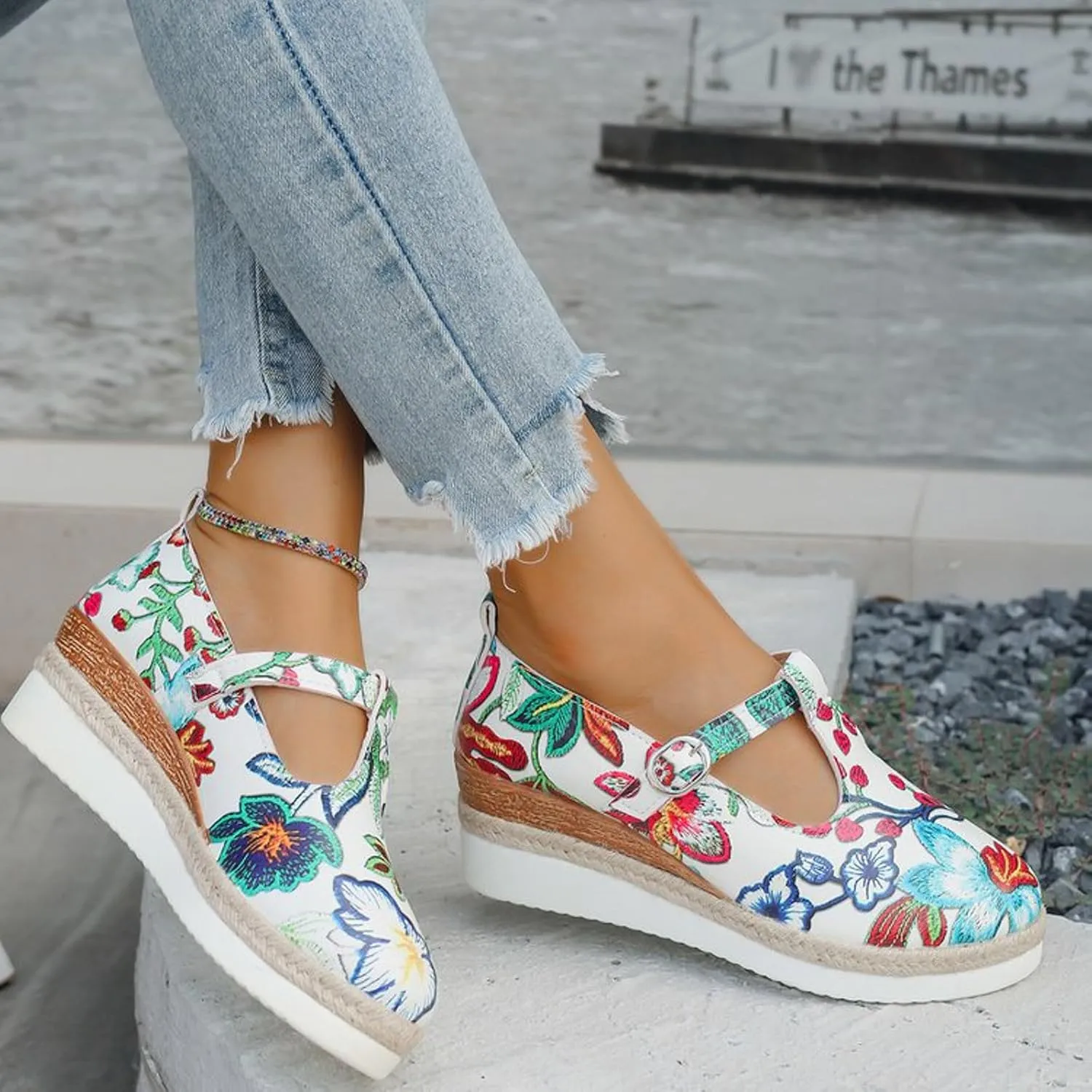Fashionable Casual Women's Toe Toe High Heeled Solid Color Printed Comfortable Casual Sandals Casual Shoes Canvas