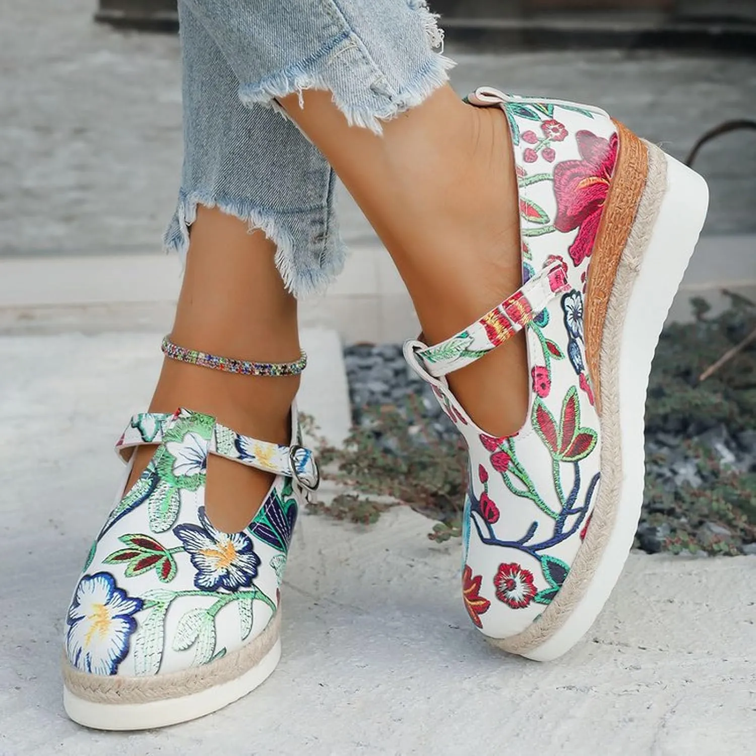 Fashionable Casual Women's Toe Toe High Heeled Solid Color Printed Comfortable Casual Sandals Casual Shoes Canvas