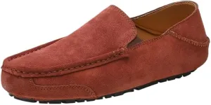 Flat Heel Lightweight Flexible Anti-Slip Mens Loafers Shoe Genuine Leather Suede Vamp Stitching Details