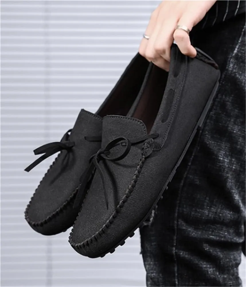 Flexible Anti-Slip Comfortable Prom Party Slip On Mens Loafers Shoes Round Toe Suede Vamp Moccasins Driving Loafers