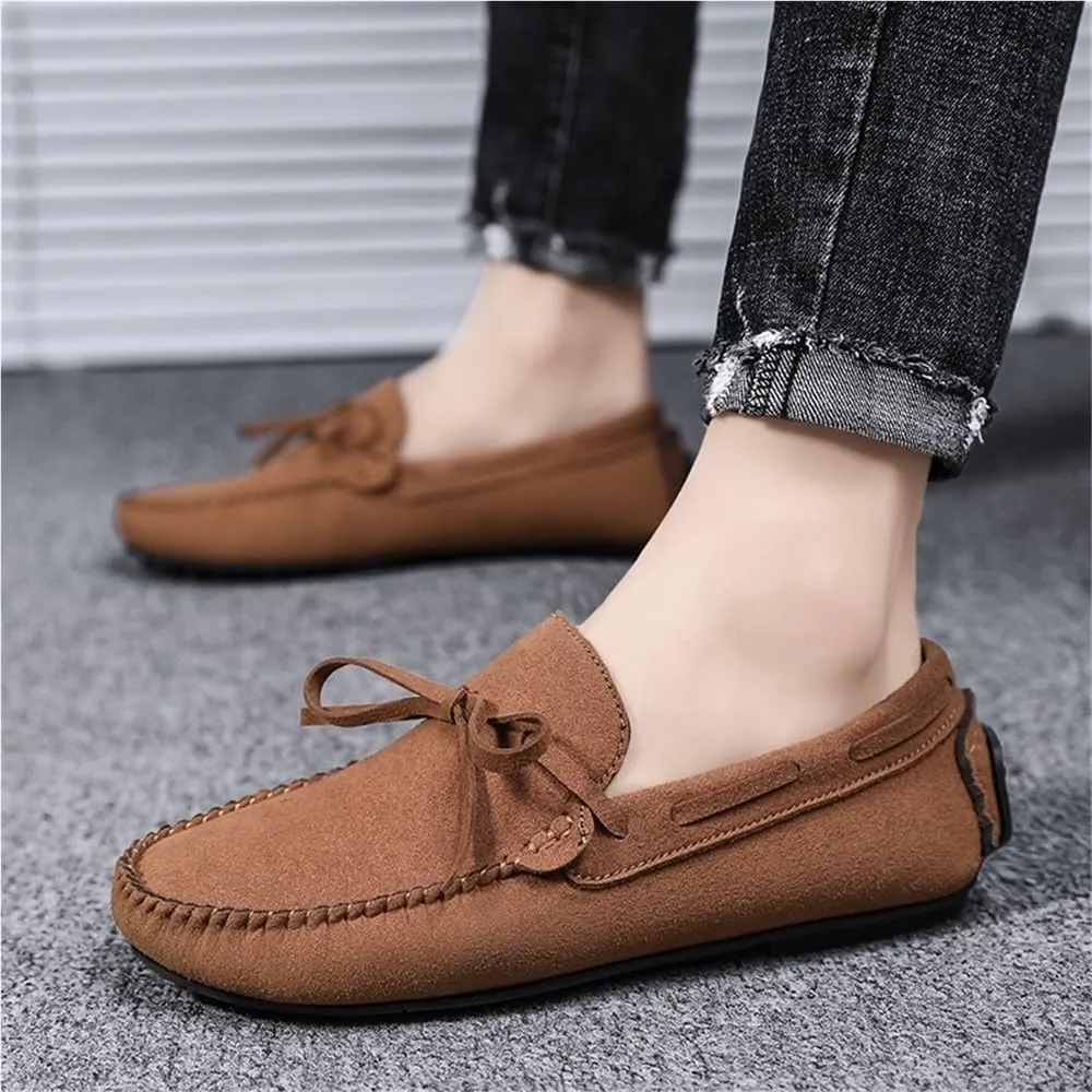 Flexible Anti-Slip Comfortable Prom Party Slip On Mens Loafers Shoes Round Toe Suede Vamp Moccasins Driving Loafers