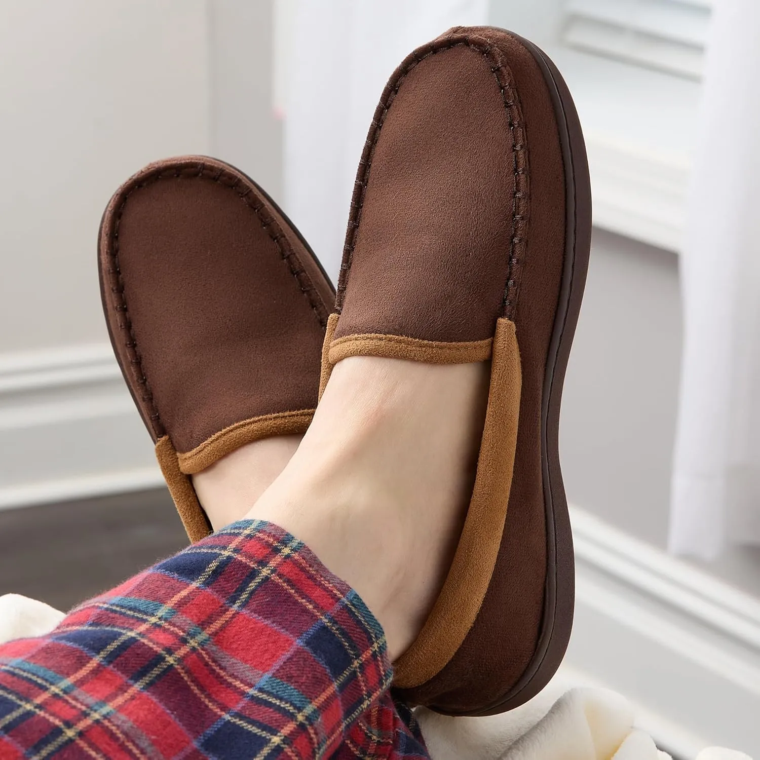 Fruit of the Loom Moccasin Slippers For Men, Memory Foam Sole, Indoor Outdoor