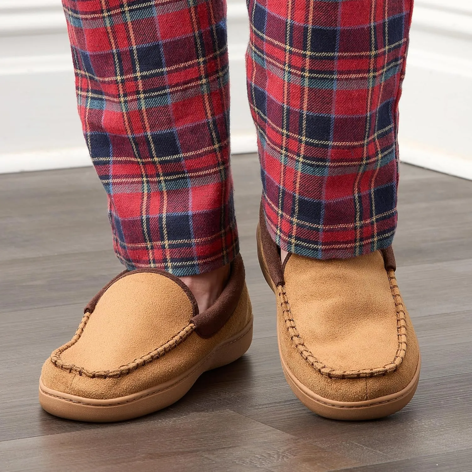 Fruit of the Loom Moccasin Slippers For Men, Memory Foam Sole, Indoor Outdoor