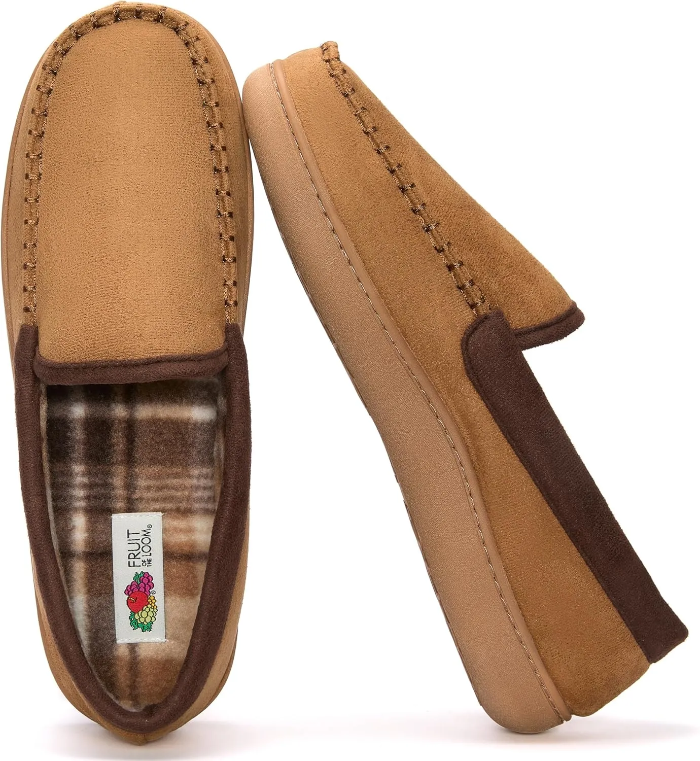 Fruit of the Loom Moccasin Slippers For Men, Memory Foam Sole, Indoor Outdoor