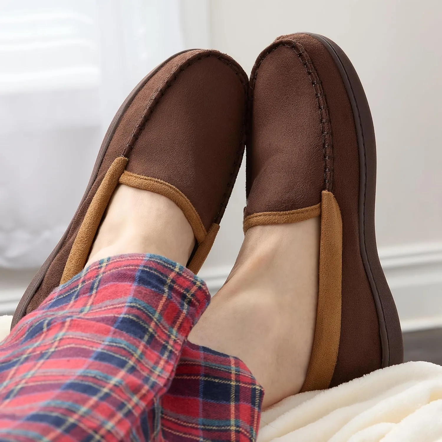 Fruit of the Loom Moccasin Slippers For Men, Memory Foam Sole, Indoor Outdoor