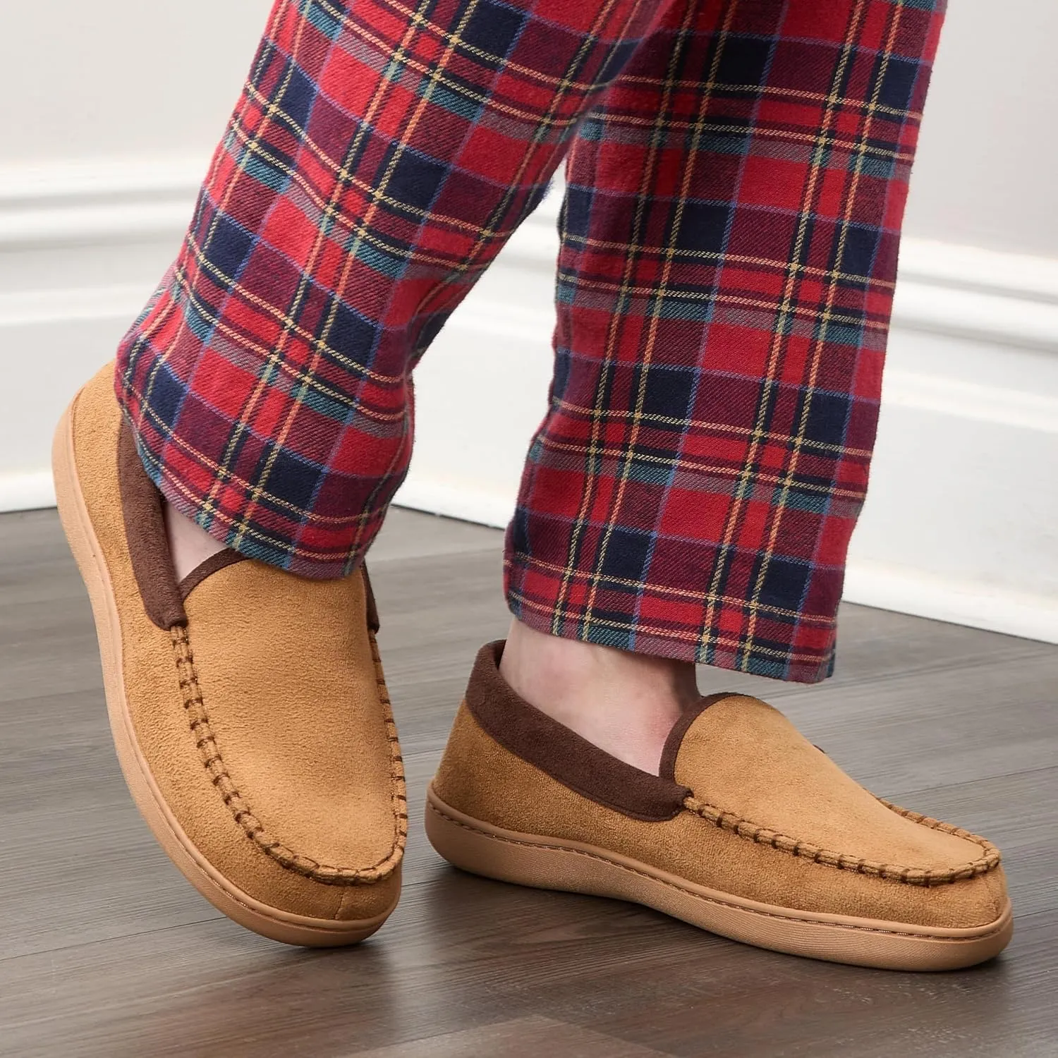 Fruit of the Loom Moccasin Slippers For Men, Memory Foam Sole, Indoor Outdoor