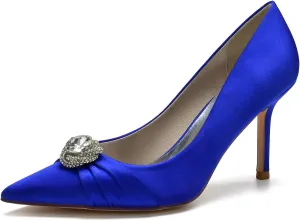 FufoneUS Bridal Shoes Women's Closed Toe Stiletto Bridal Evening Party Wedding Dress Shoes with Crystal,Royal Blue,9