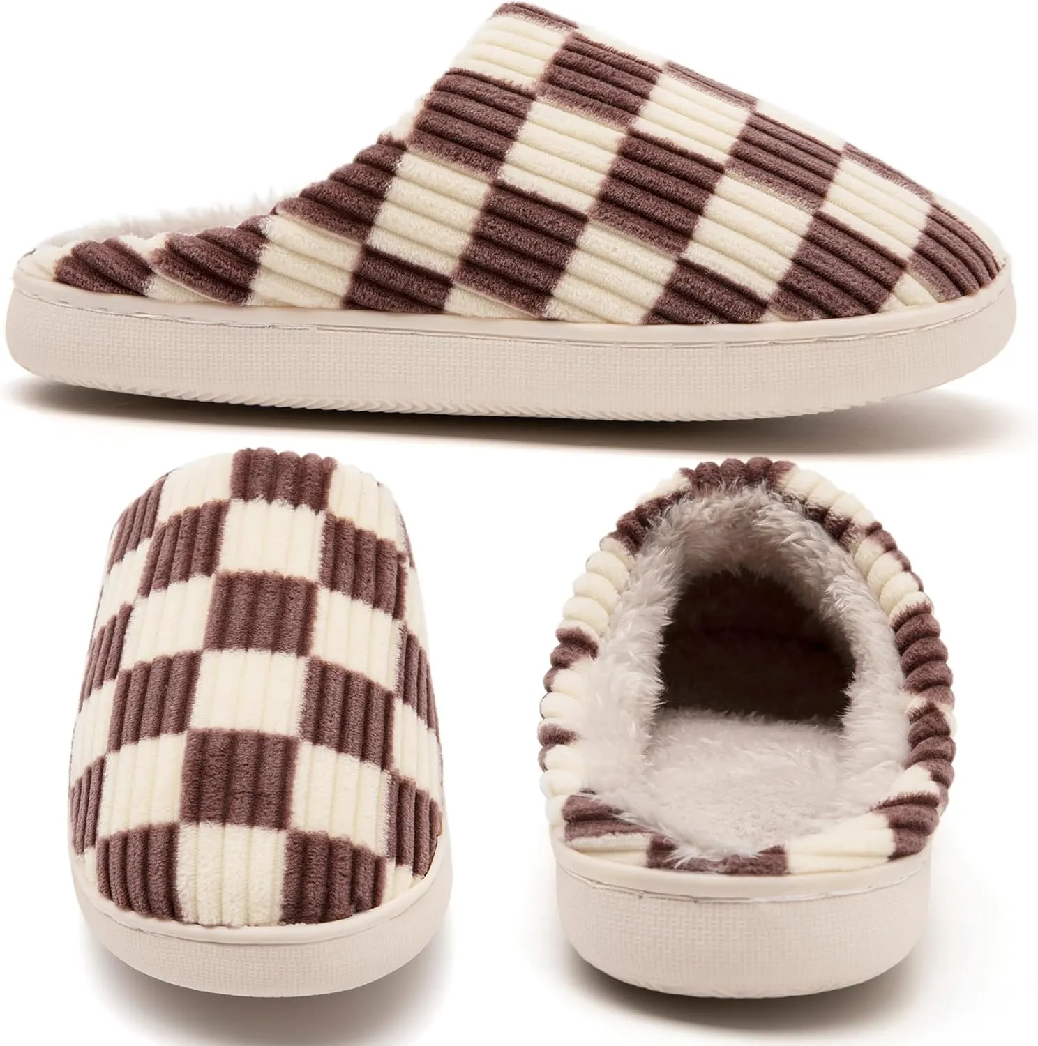 Fuzzy House Slippers for Woman,Memory Foam Womens Slippers,Casual Unisex House Shoes Outdoor Indoor Warm Plush Mens Bedroom Slippers with Faux Fur Lining