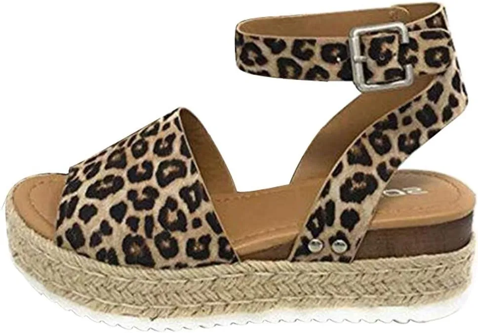 Gibobby Womens Espadrilles Sandals Flats,Women's Platform Sandals Espadrille Wedge Summer Ankle Strap Studded Open Toe Sandal