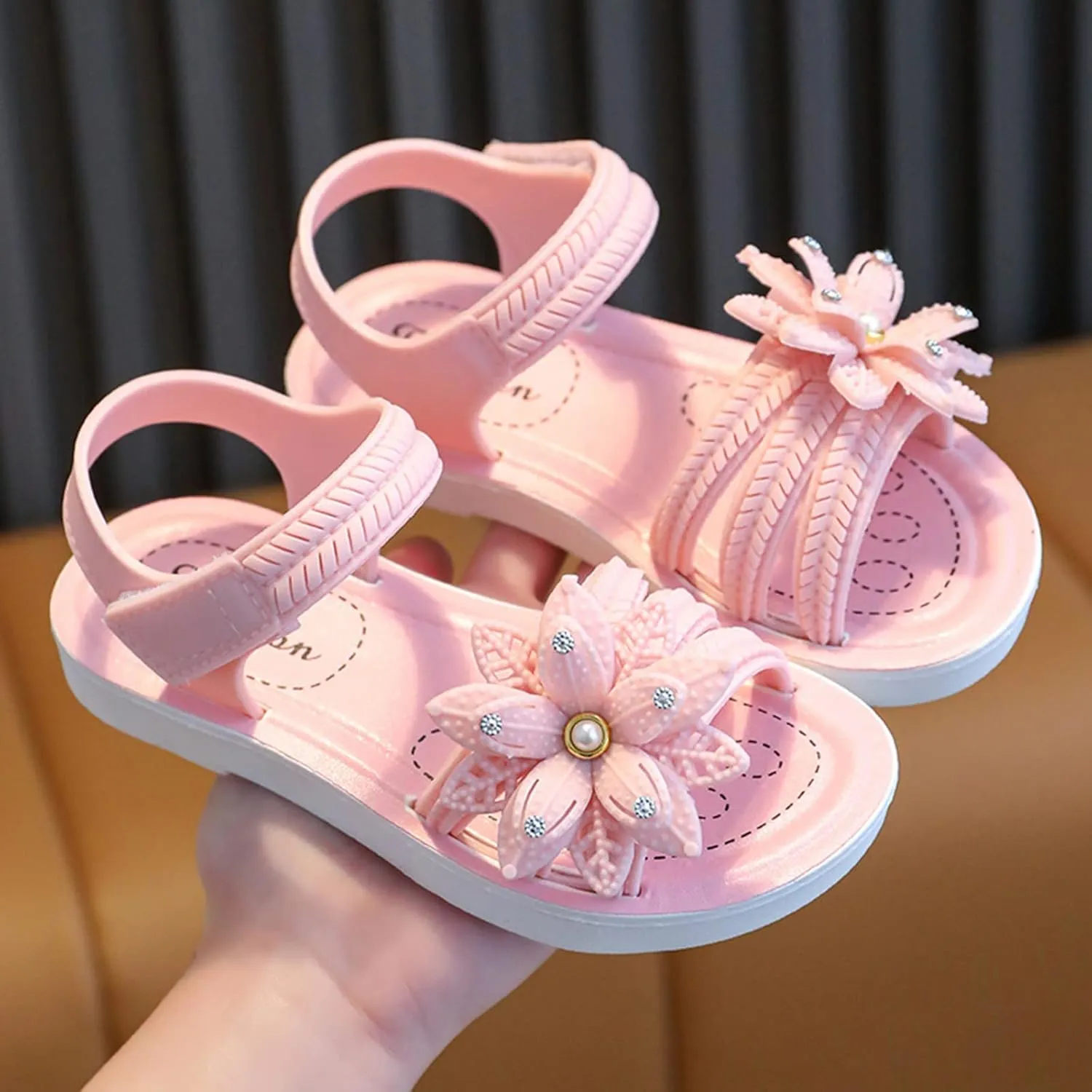 Girls Flower Open Toe Princess Sandals Foam Sole Soft Dress Shoes Baby Kids Summer Casual Slip On Dance Loafers Fashion
