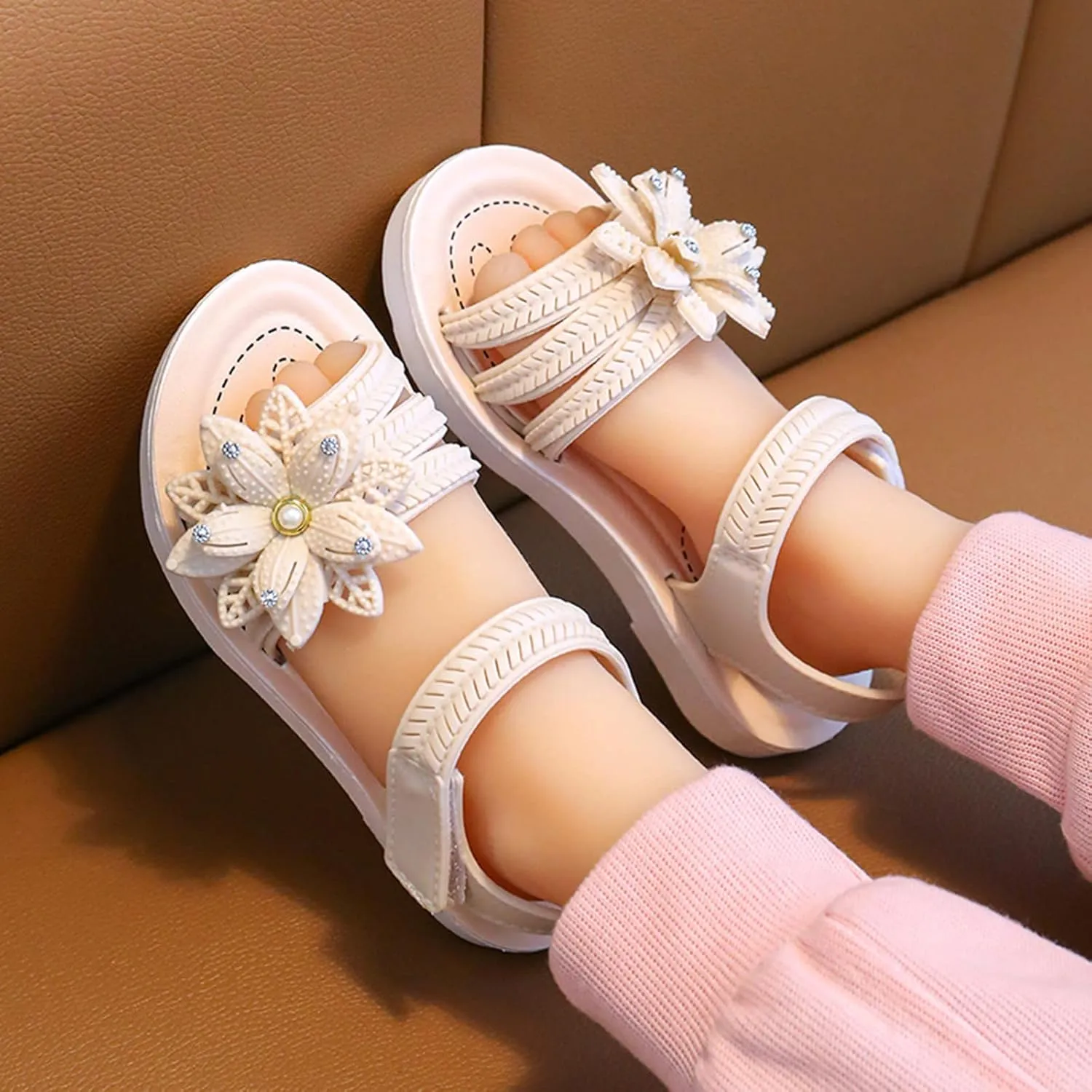 Girls Flower Open Toe Princess Sandals Foam Sole Soft Dress Shoes Baby Kids Summer Casual Slip On Dance Loafers Fashion