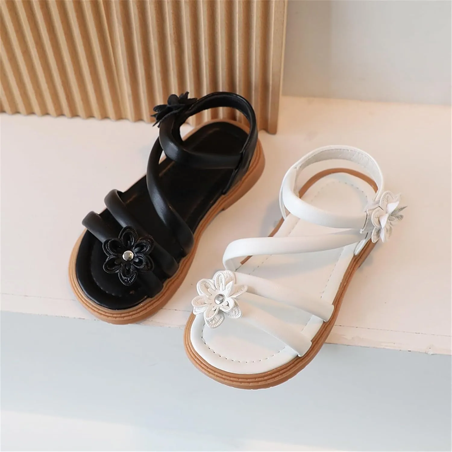 Girls Wedge Sandals Flatform Open Toe Summer Platform Shoes Flower Wedding Party Kids Light Weight Adjustable Strap