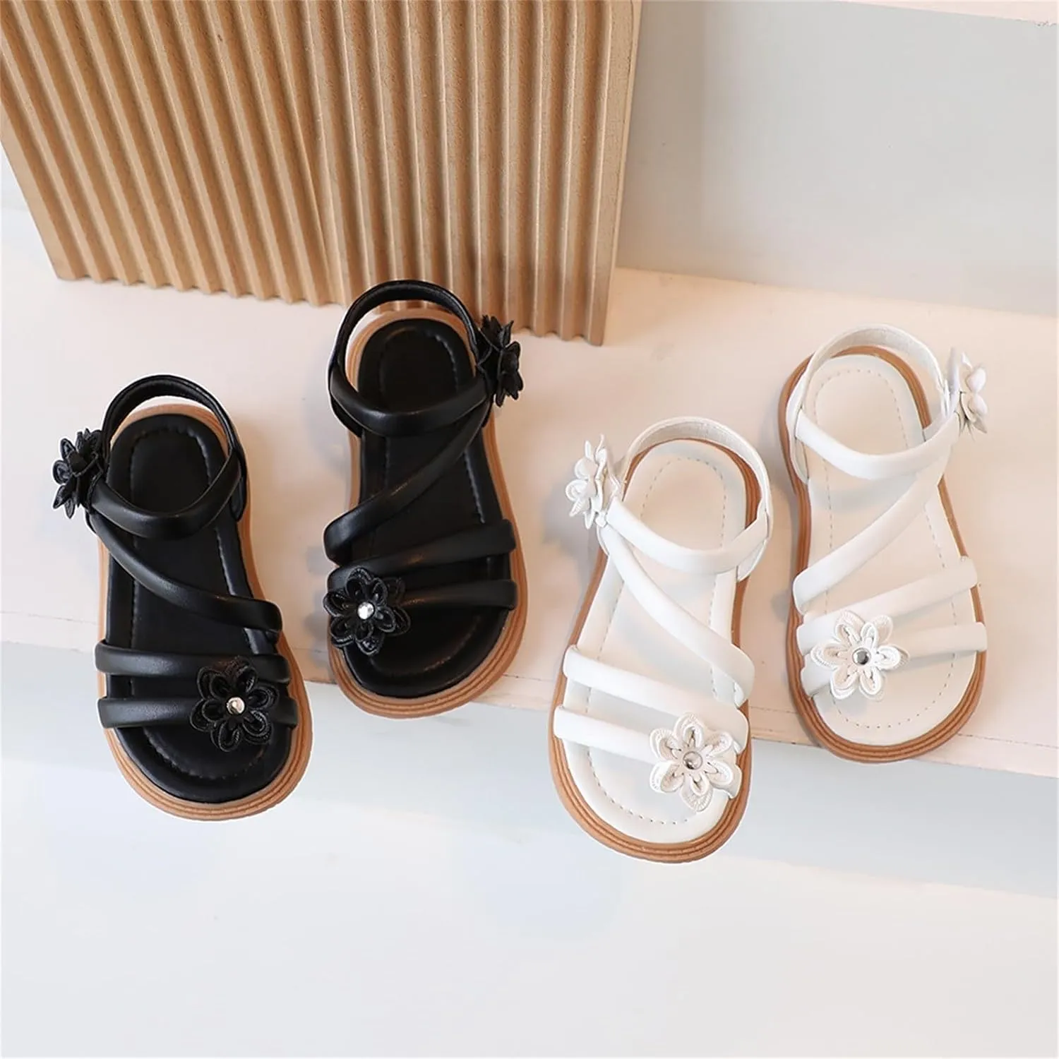 Girls Wedge Sandals Flatform Open Toe Summer Platform Shoes Flower Wedding Party Kids Light Weight Adjustable Strap