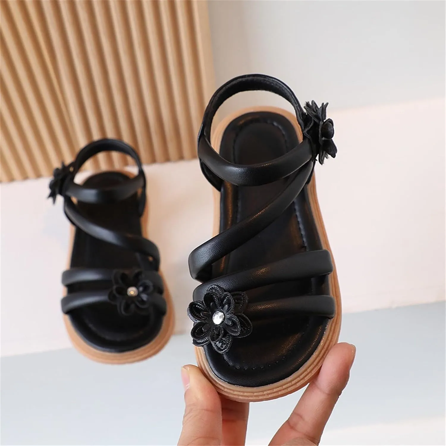 Girls Wedge Sandals Flatform Open Toe Summer Platform Shoes Flower Wedding Party Kids Light Weight Adjustable Strap