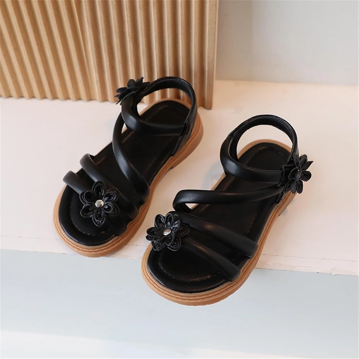 Girls Wedge Sandals Flatform Open Toe Summer Platform Shoes Flower Wedding Party Kids Light Weight Adjustable Strap